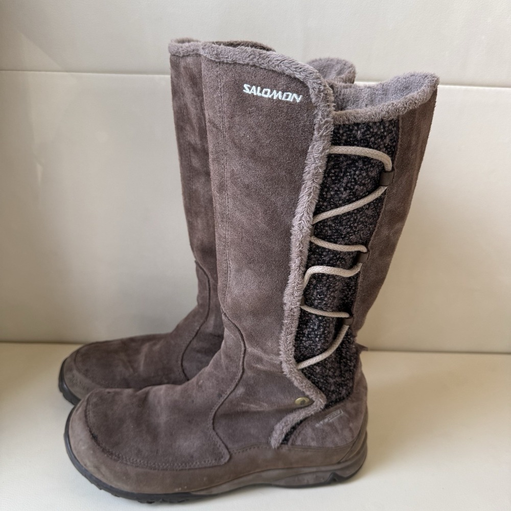 Salomon Women's Winter Boots Size 8 Brown Suede Faux Fur Waterproof Outdoor